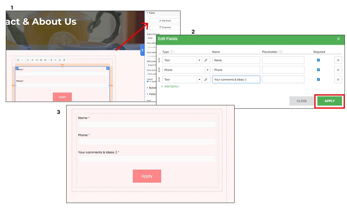 Adding a new fill in the contact form